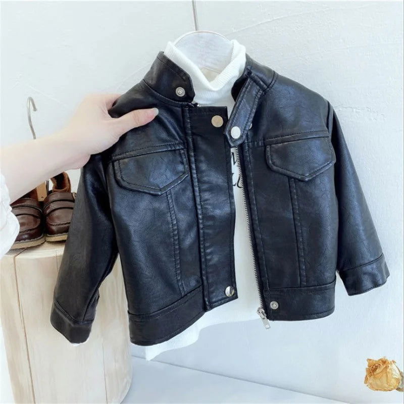 Spring Autumn Boys Leather Jackets For 2-8 Years 2023 New Classics Handsome Baby Boy Pu Outerwear Kids Clothing Zipper Fly Coats - Slobuy