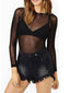 Spring Summer Womens Long Sleeve Sexy Black Mesh Top Blouses Transparent Punk Club Shirt Tees Beach Tops - Slobuy