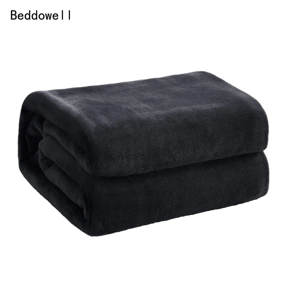Spring Winter Winter Flannel Blanket Fluffy Warm Soft Sofa Cover Bedspread Solid Blue Black Coral Fleece Plush Blankets For Beds - Slobuy
