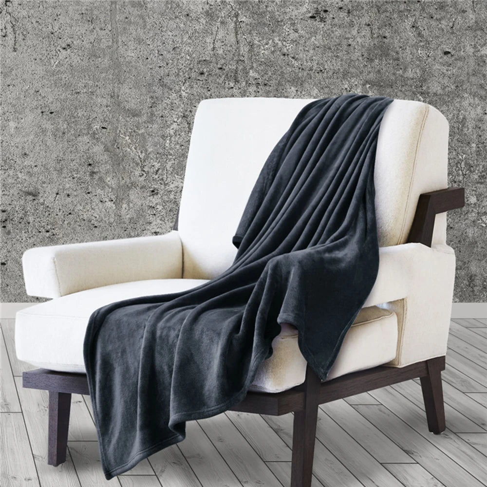 Spring Winter Winter Flannel Blanket Fluffy Warm Soft Sofa Cover Bedspread Solid Blue Black Coral Fleece Plush Blankets For Beds - Slobuy