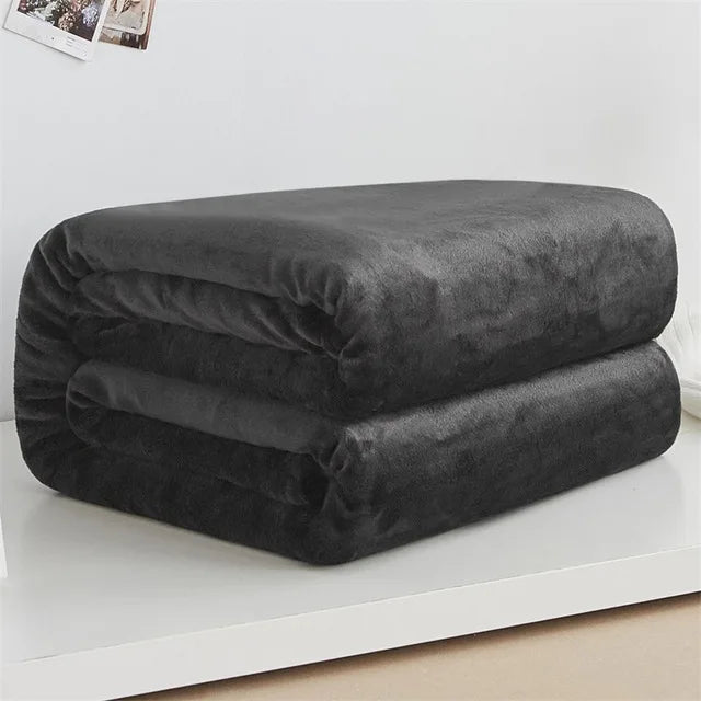 Spring Winter Winter Flannel Blanket Fluffy Warm Soft Sofa Cover Bedspread Solid Blue Black Coral Fleece Plush Blankets For Beds - Slobuy