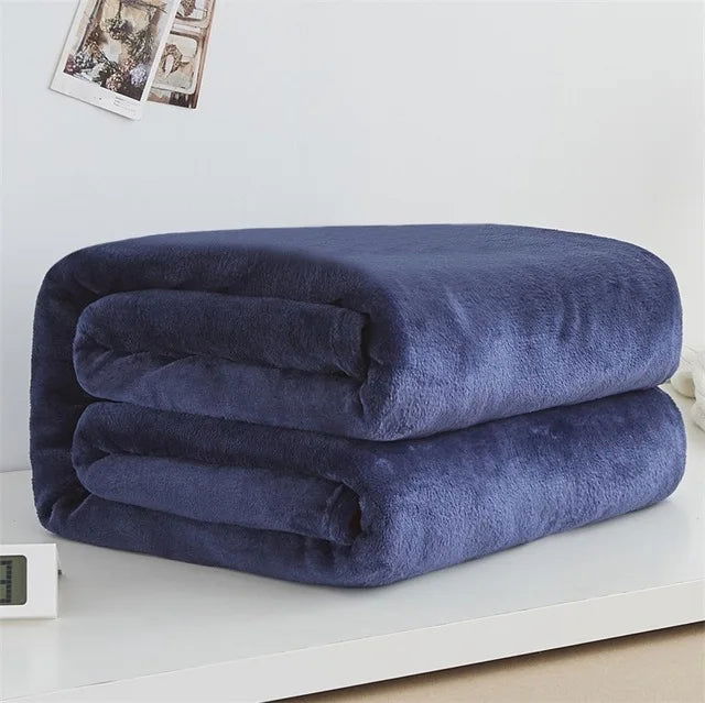 Spring Winter Winter Flannel Blanket Fluffy Warm Soft Sofa Cover Bedspread Solid Blue Black Coral Fleece Plush Blankets For Beds - Slobuy