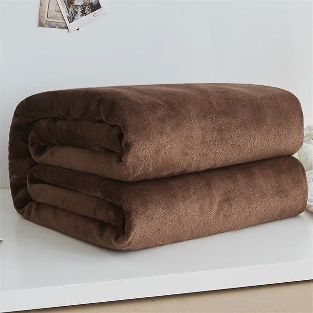 Spring Winter Winter Flannel Blanket Fluffy Warm Soft Sofa Cover Bedspread Solid Blue Black Coral Fleece Plush Blankets For Beds - Slobuy