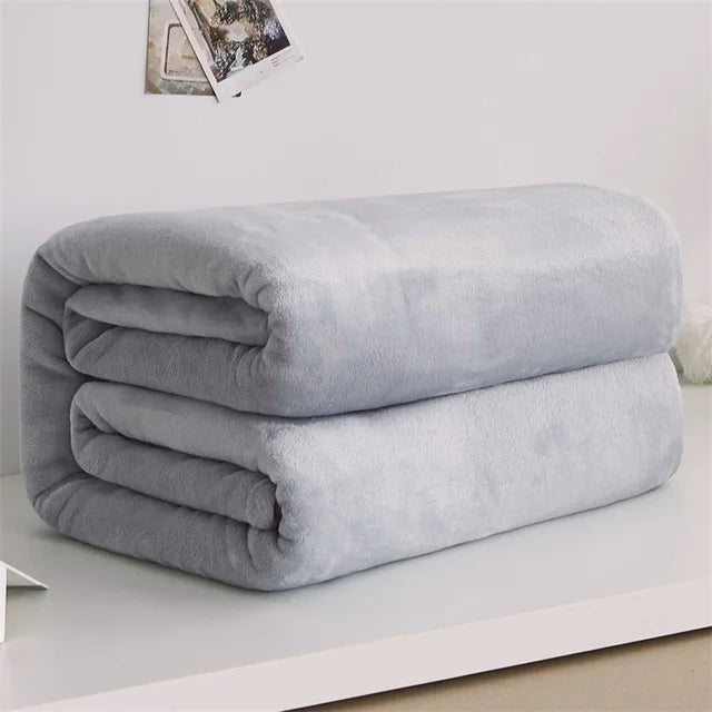 Spring Winter Winter Flannel Blanket Fluffy Warm Soft Sofa Cover Bedspread Solid Blue Black Coral Fleece Plush Blankets For Beds - Slobuy