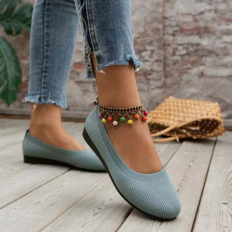 Spring and Autumn 2023 New Outwear Solid Color Oversized Shallow Cut Shoes Women's Knitted Comfort Flat Shoes Women - Slobuy