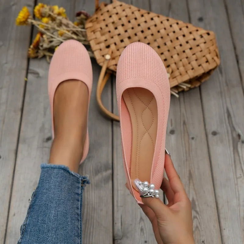 Spring and Autumn 2023 New Outwear Solid Color Oversized Shallow Cut Shoes Women's Knitted Comfort Flat Shoes Women - Slobuy