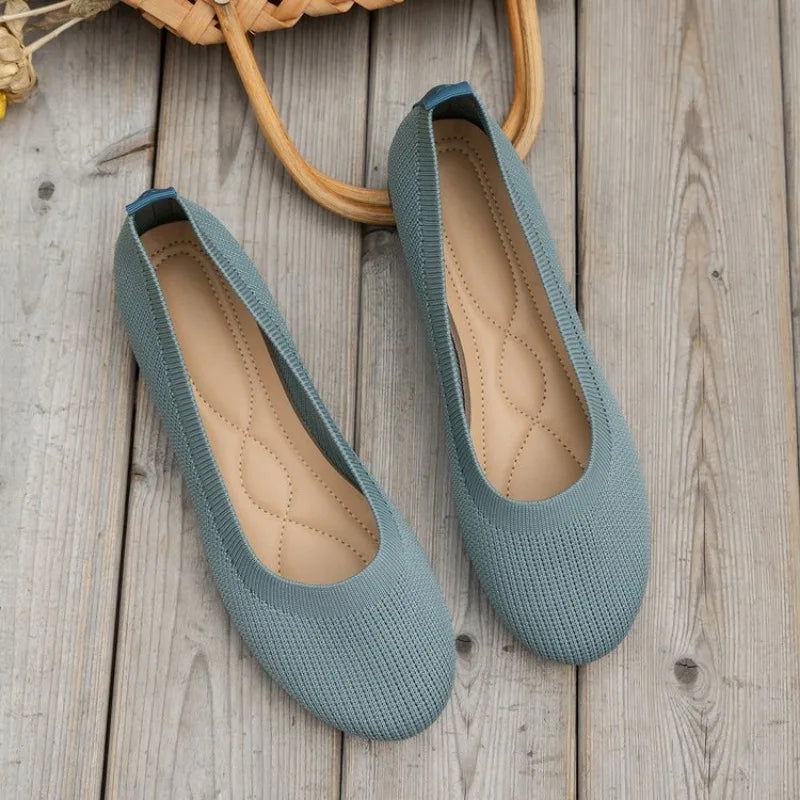 Spring and Autumn 2023 New Outwear Solid Color Oversized Shallow Cut Shoes Women's Knitted Comfort Flat Shoes Women - Slobuy