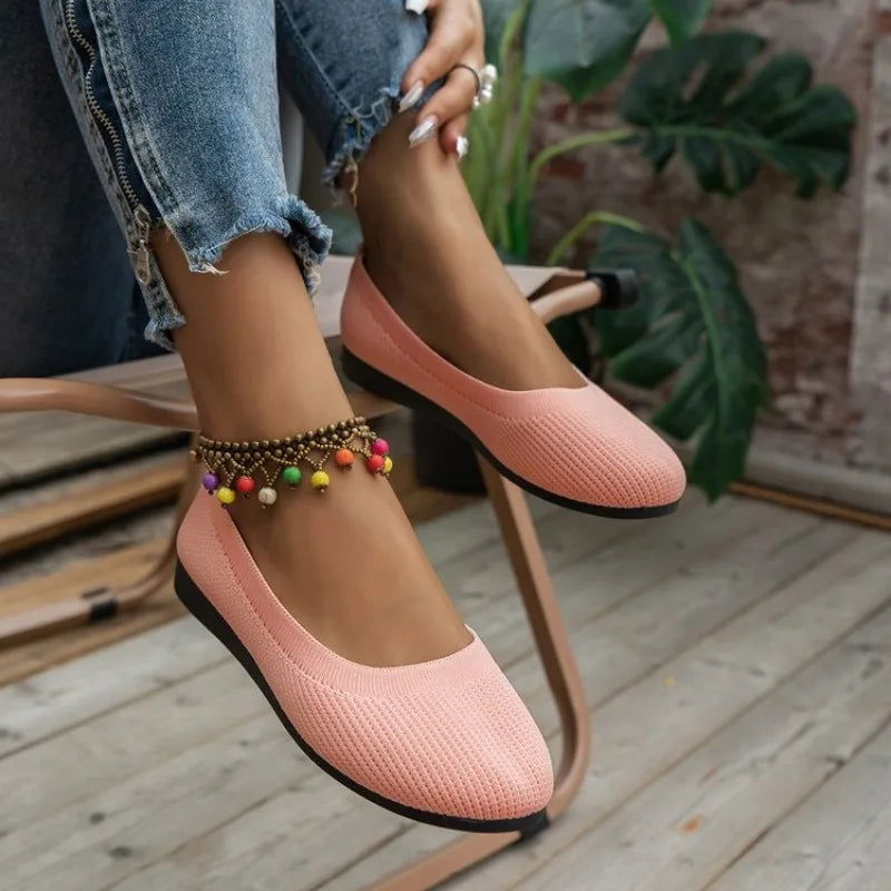 Spring and Autumn 2023 New Outwear Solid Color Oversized Shallow Cut Shoes Women's Knitted Comfort Flat Shoes Women - Slobuy