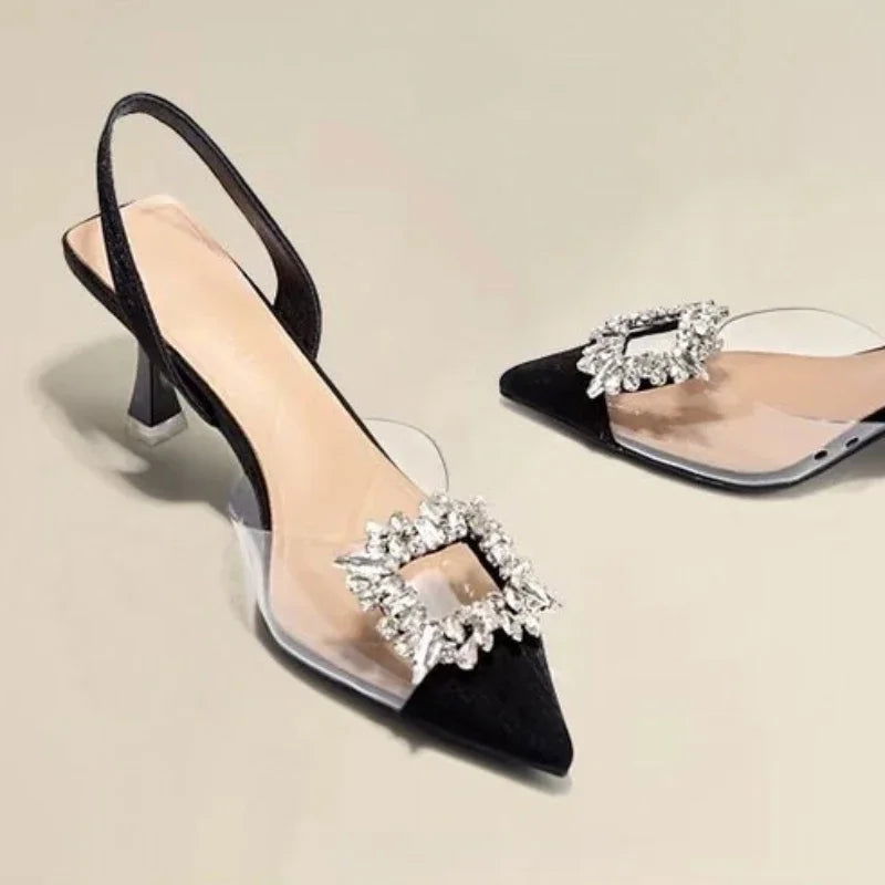Spring and Autumn Fashion New Sexy Banquet Comfortable Crystal Transparent Solid Color Pointed Toe Women's High Heels - Slobuy