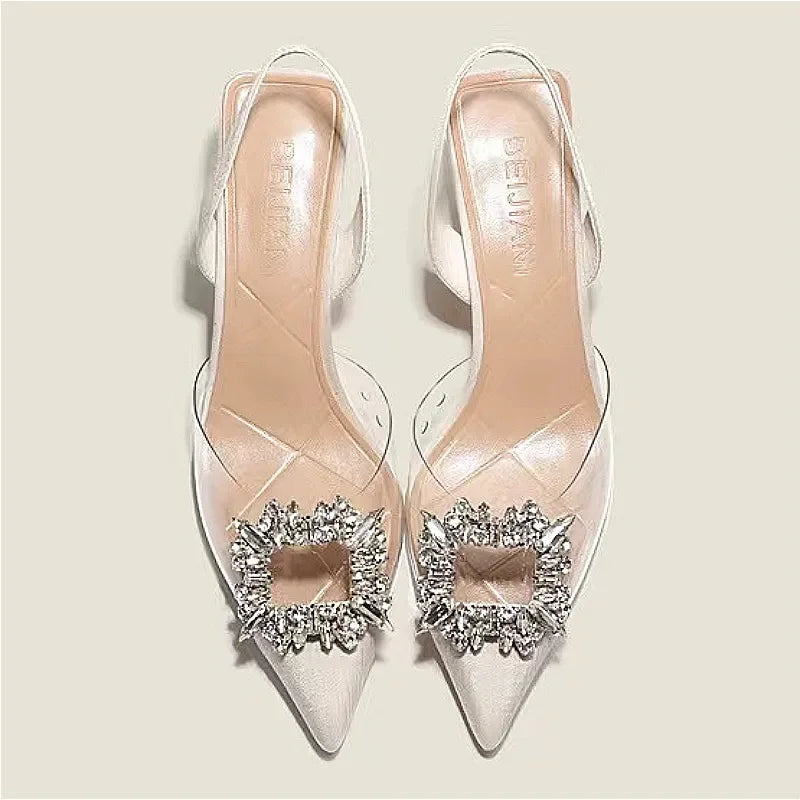 Spring and Autumn Fashion New Sexy Banquet Comfortable Crystal Transparent Solid Color Pointed Toe Women's High Heels - Slobuy