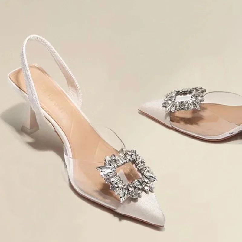Spring and Autumn Fashion New Sexy Banquet Comfortable Crystal Transparent Solid Color Pointed Toe Women's High Heels - Slobuy