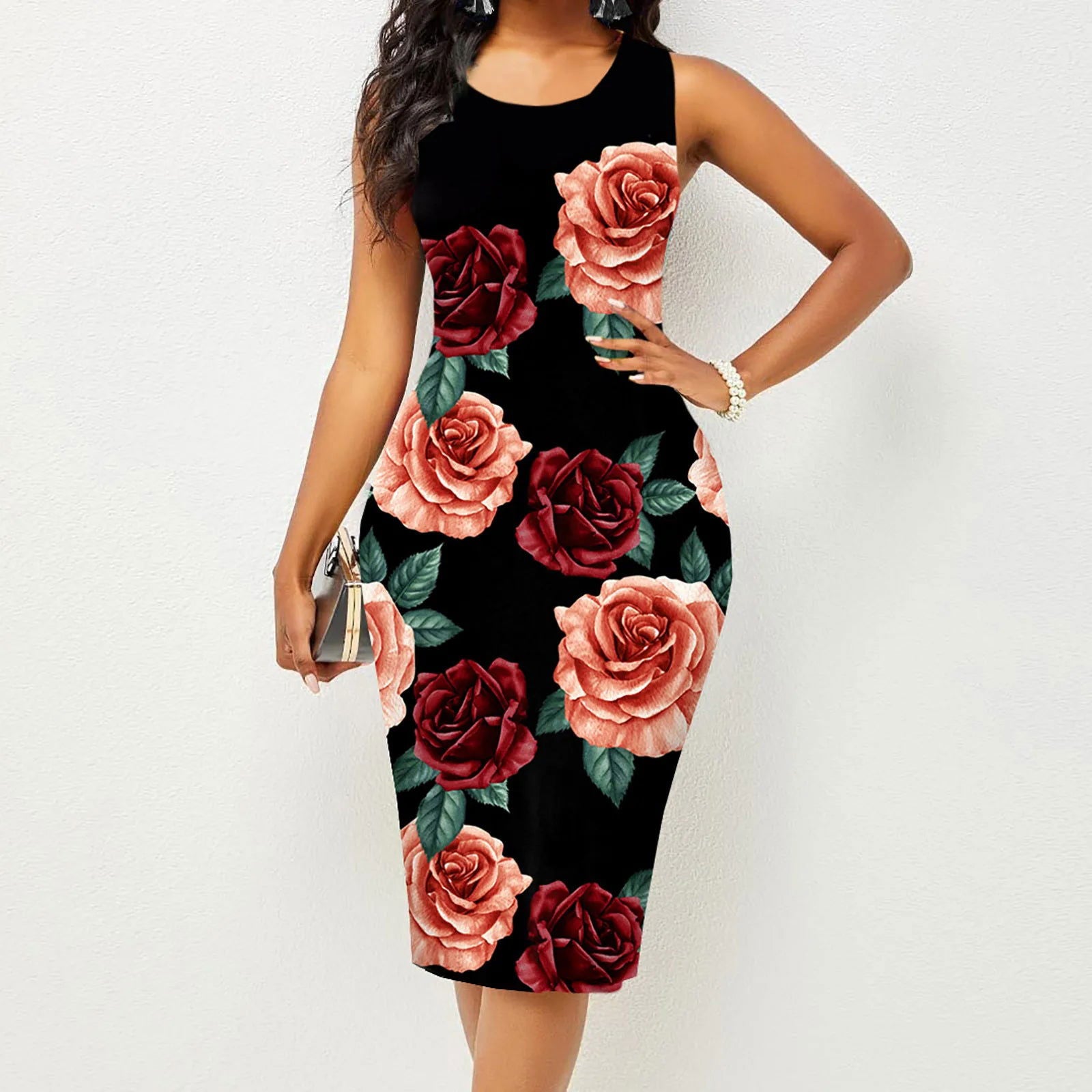 Spring and Summer New Fashion Women's Sleeveless Wrapped Hip Print Dress Women's Clothing - Slobuy