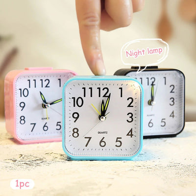 Square Analog Display Home Decor Bedroom Night Light Alarm Clock Daily Non Ticking Battery Operated Alarm Clock Small Night Lamp - Slobuy