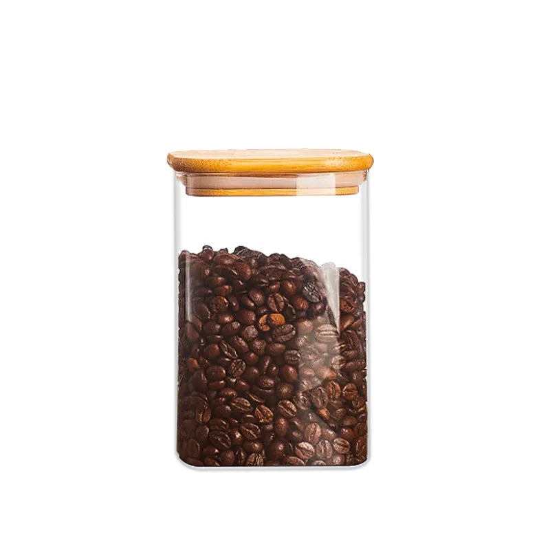 Square Glass Storage Jars with Bamboo Lid for Coffee Beans Grains Noodles food Storage Containers  Kitchen Organizers Storage - Slobuy