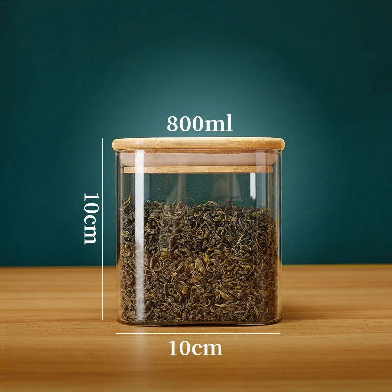 Square Glass Storage Jars with Bamboo Lid for Coffee Beans Grains Noodles food Storage Containers  Kitchen Organizers Storage - Slobuy