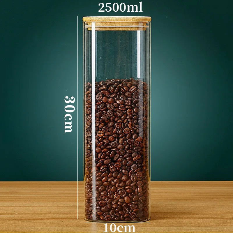 Square Glass Storage Jars with Bamboo Lid for Coffee Beans Grains Noodles food Storage Containers  Kitchen Organizers Storage - Slobuy