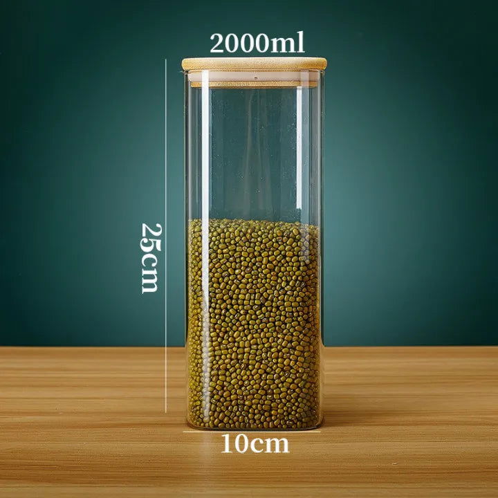 Square Glass Storage Jars with Bamboo Lid for Coffee Beans Grains Noodles food Storage Containers  Kitchen Organizers Storage - Slobuy