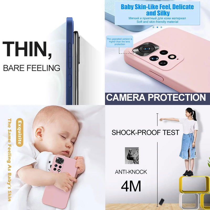 Square Liquid Silicone Phone Case For Xiaomi Redmi Note 10 12C 11 10S 11S 9 11i 12 10T 11T Poco F3 X3 M4 Pro Lite 5G Nfc Cover - Slobuy