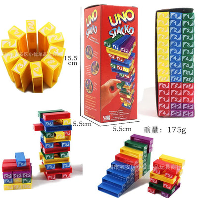 Stacko UNO Card Board Games Family Entertainment Poker Party Early Education Puzzle Stackoed Toys Playing Cards Birthday Gift - Slobuy