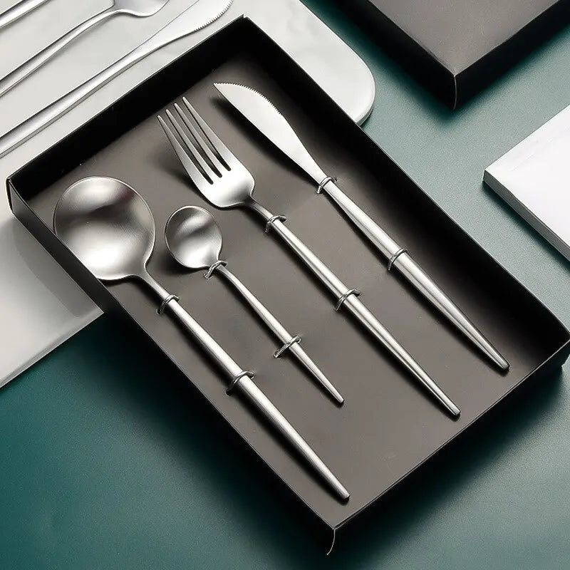 Stainless Steel Cutlery Set Portugal Steak Knife Fork Spoon Four Main Pieces Hotel Western Food Tableware Set - Slobuy