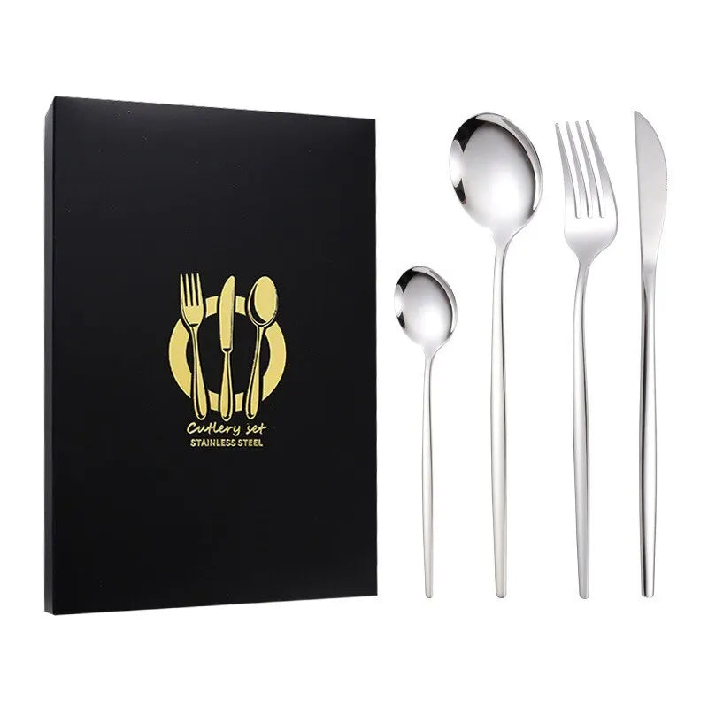 Stainless Steel Cutlery Set Portugal Steak Knife Fork Spoon Four Main Pieces Hotel Western Food Tableware Set - Slobuy