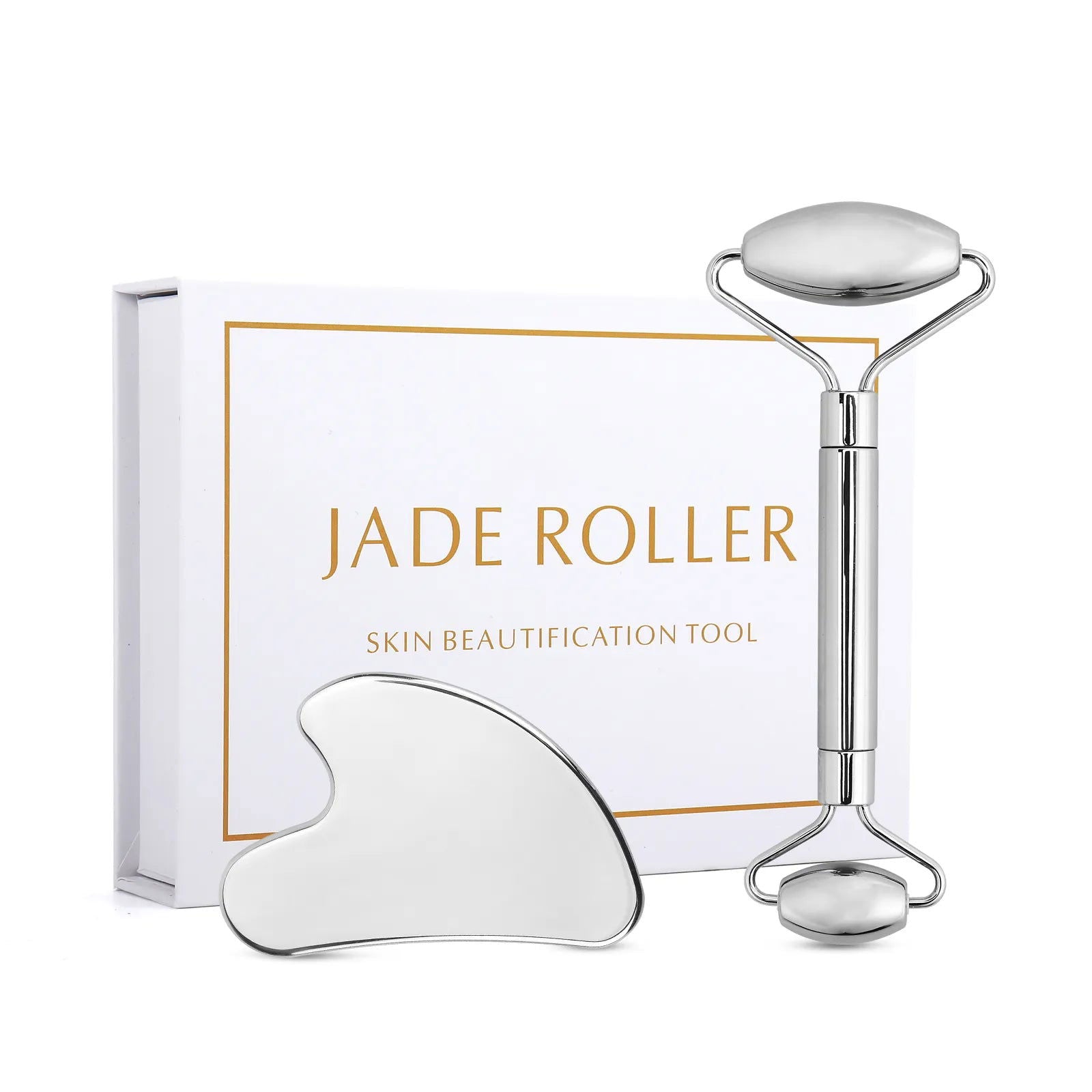 Stainless Steel Facial Roller Gua Sha Set Face Care Lifting Massage Tools Anti Wrinkle Skin Tighten Cooling Cellulite Massager - Slobuy