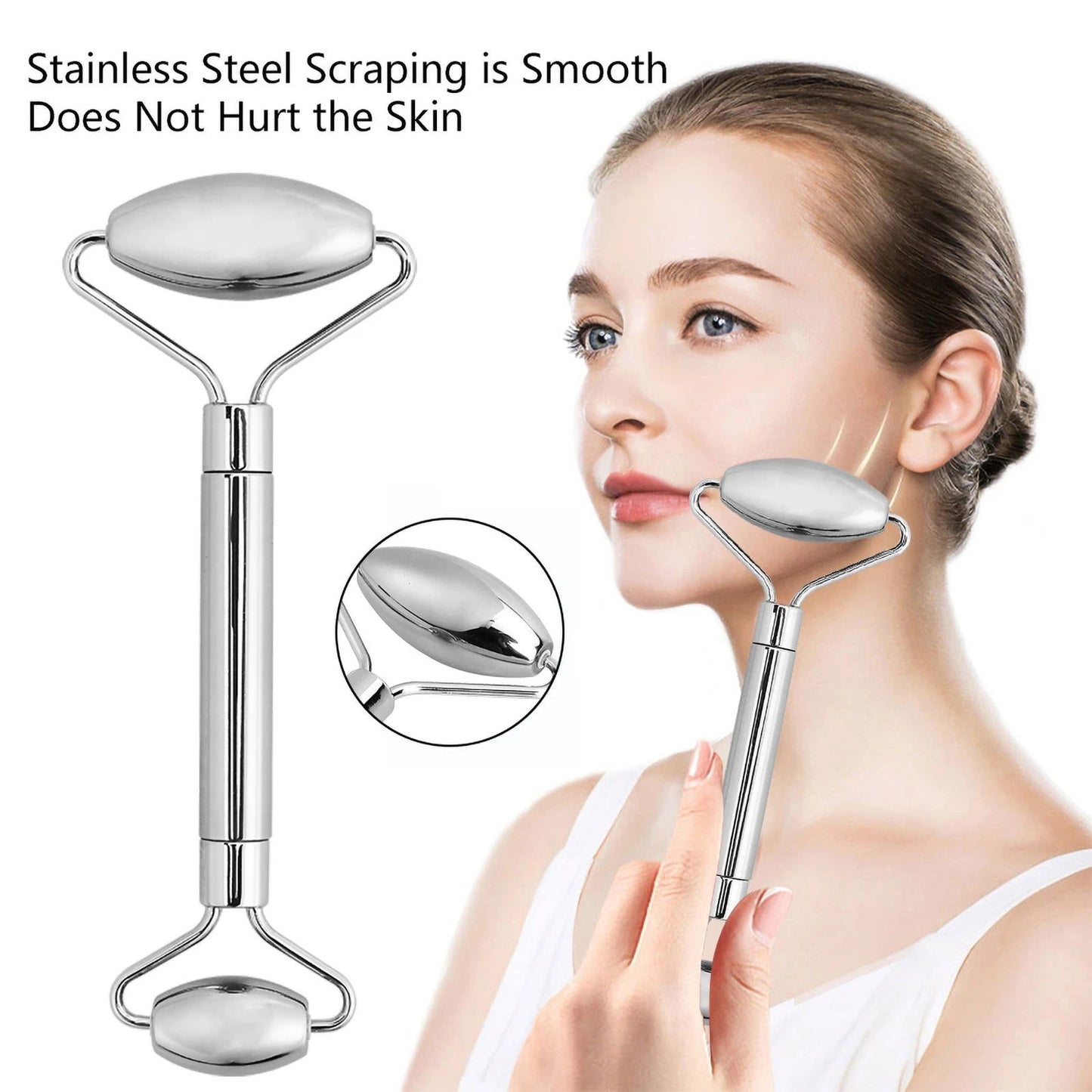 Stainless Steel Facial Roller Gua Sha Set Face Care Lifting Massage Tools Anti Wrinkle Skin Tighten Cooling Cellulite Massager - Slobuy