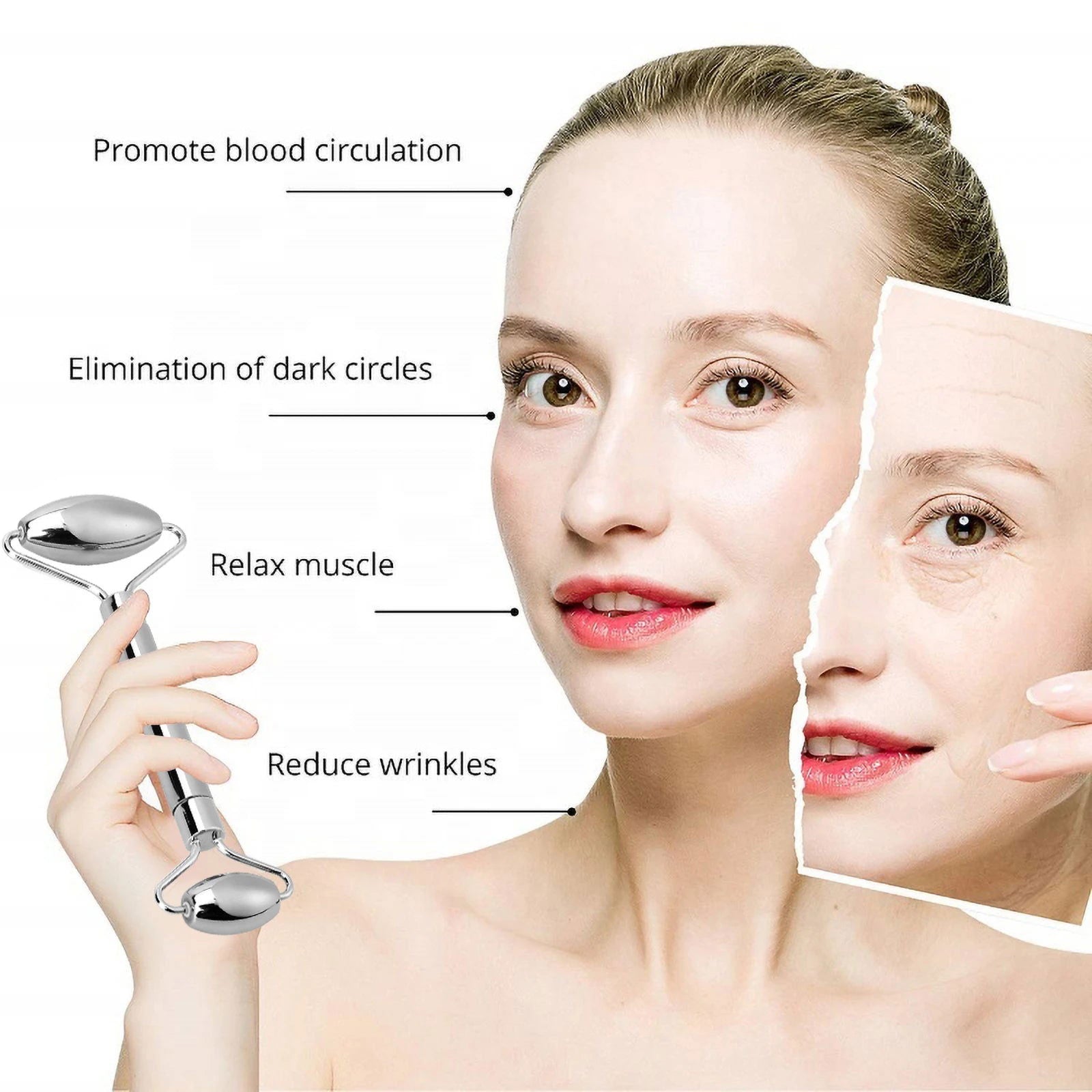 Stainless Steel Facial Roller Gua Sha Set Face Care Lifting Massage Tools Anti Wrinkle Skin Tighten Cooling Cellulite Massager - Slobuy