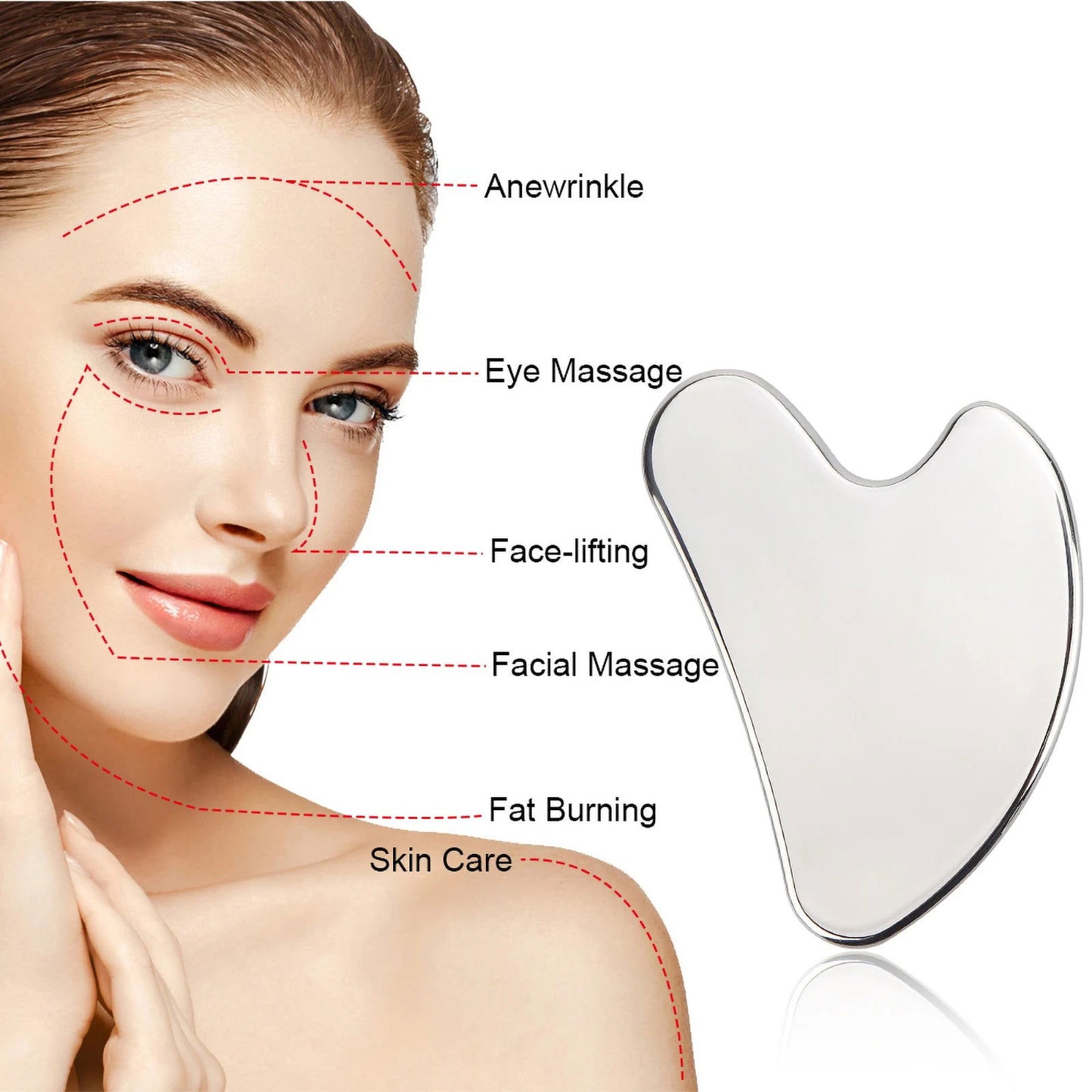Stainless Steel Facial Roller Gua Sha Set Face Care Lifting Massage Tools Anti Wrinkle Skin Tighten Cooling Cellulite Massager - Slobuy