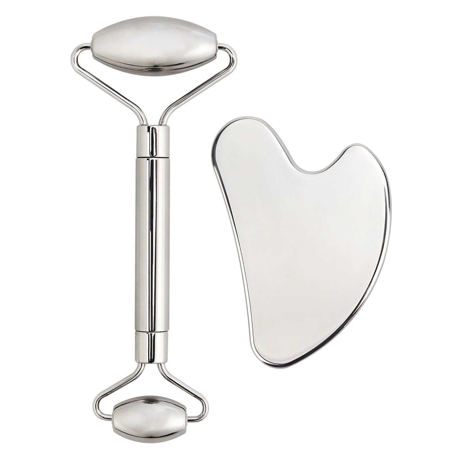 Stainless Steel Facial Roller Gua Sha Set Face Care Lifting Massage Tools Anti Wrinkle Skin Tighten Cooling Cellulite Massager - Slobuy