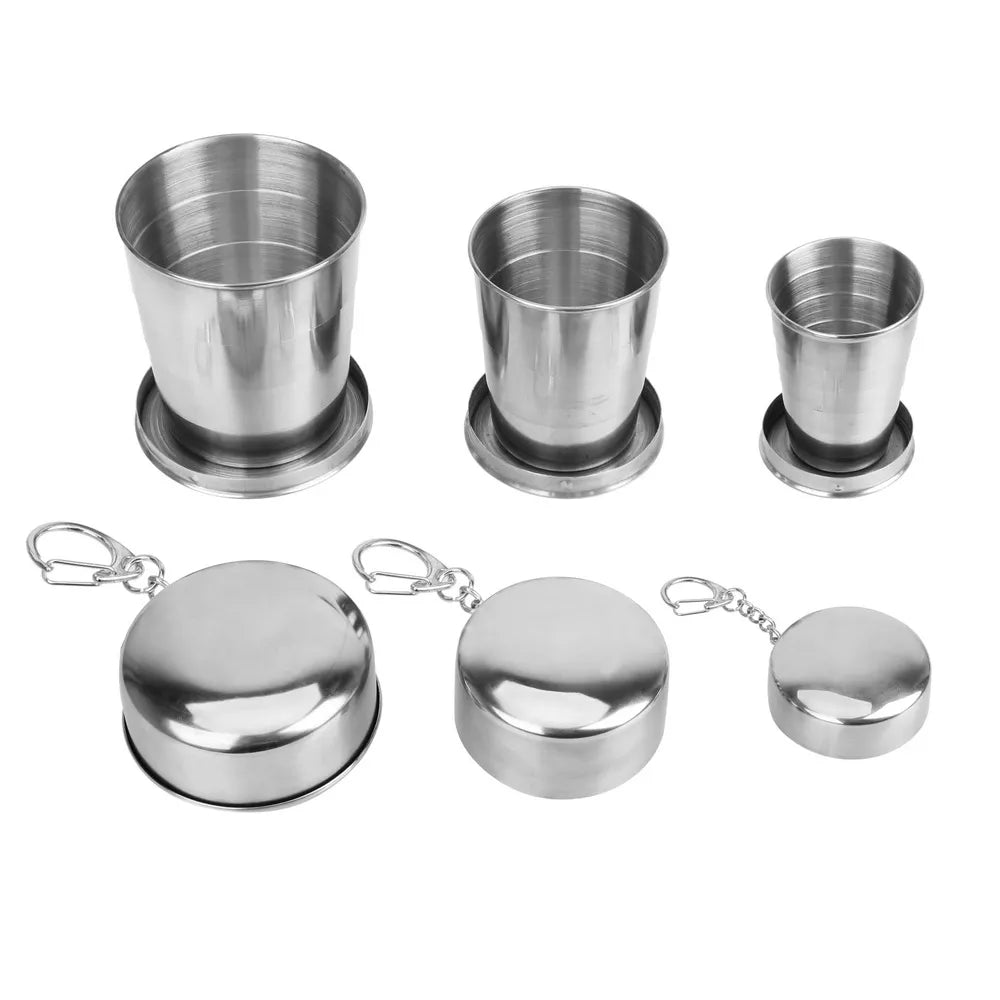 Stainless Steel Folding Cup Portable Water Drinking Cup Retractable Telescopic Collapsible Cups For Outdoor Travel With Keychain - Slobuy
