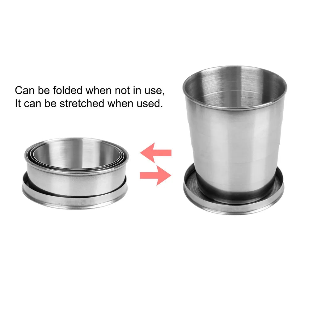 Stainless Steel Folding Cup Portable Water Drinking Cup Retractable Telescopic Collapsible Cups For Outdoor Travel With Keychain - Slobuy