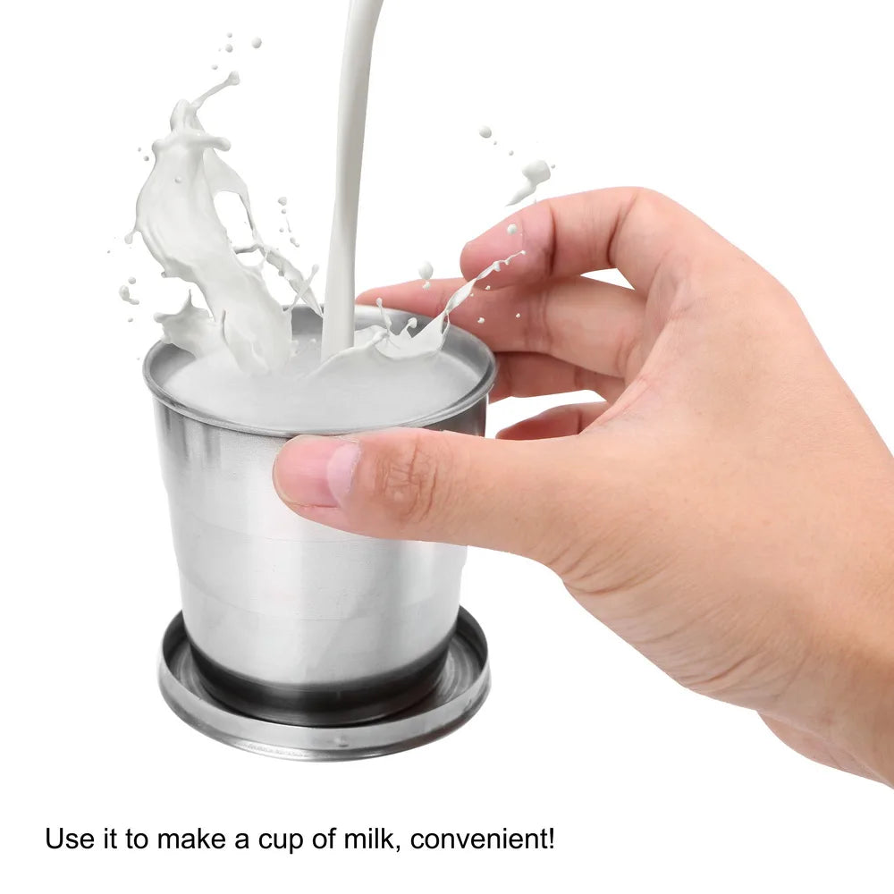 Stainless Steel Folding Cup Portable Water Drinking Cup Retractable Telescopic Collapsible Cups For Outdoor Travel With Keychain - Slobuy