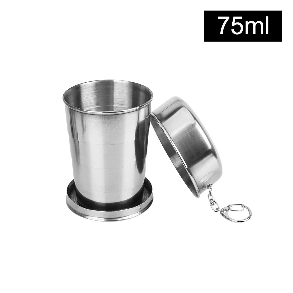 Stainless Steel Folding Cup Portable Water Drinking Cup Retractable Telescopic Collapsible Cups For Outdoor Travel With Keychain - Slobuy