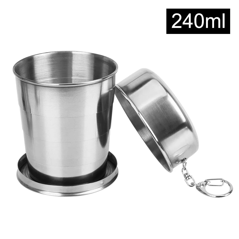 Stainless Steel Folding Cup Portable Water Drinking Cup Retractable Telescopic Collapsible Cups For Outdoor Travel With Keychain - Slobuy