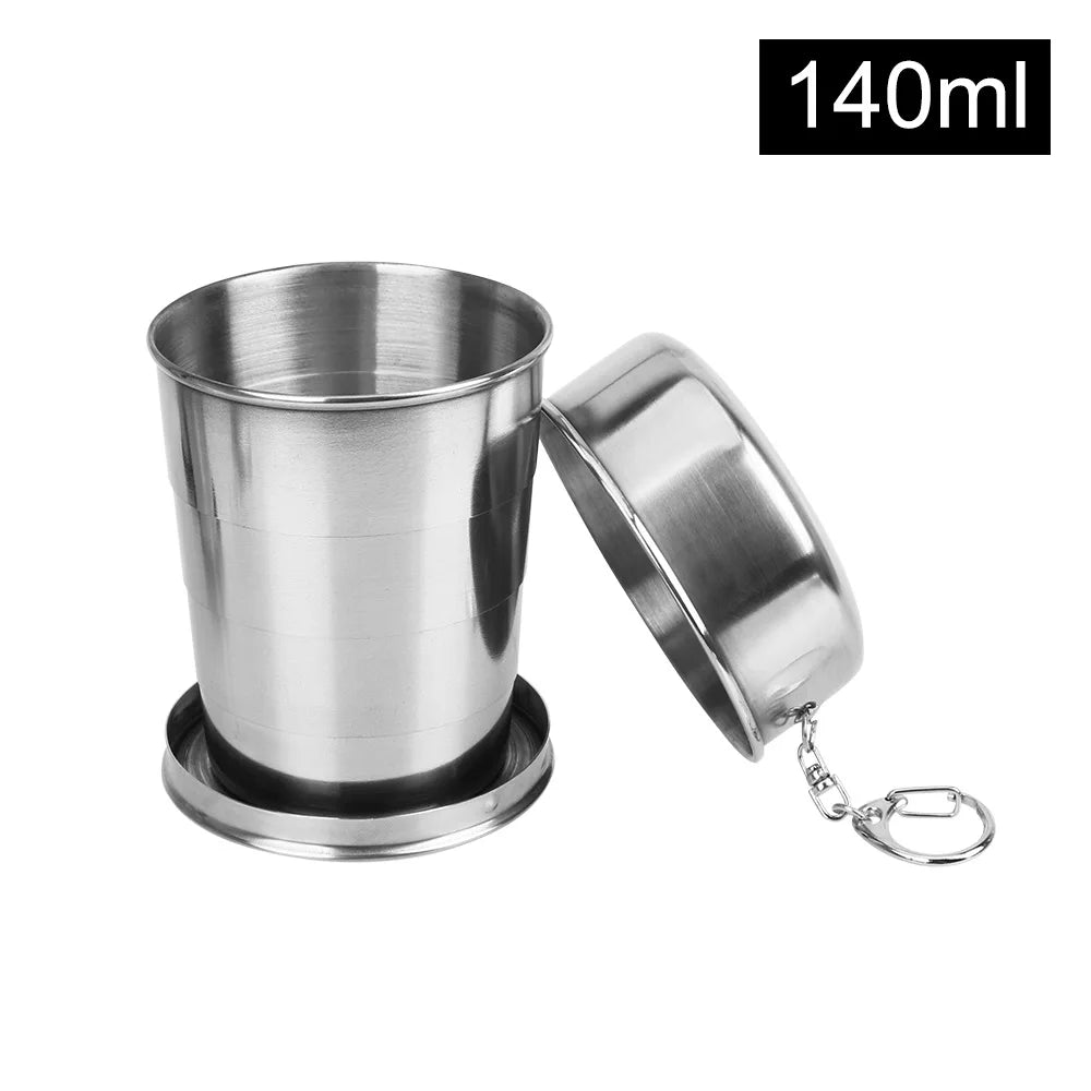 Stainless Steel Folding Cup Portable Water Drinking Cup Retractable Telescopic Collapsible Cups For Outdoor Travel With Keychain - Slobuy