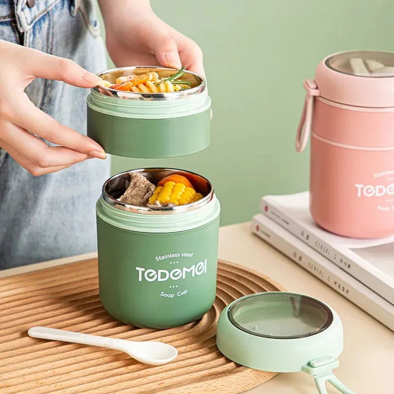 Stainless Steel Vaccum Cup Soup Lunch Box Storage Warmer With Spoon Food Thermal Jar Insulated Soup Thermos Containers Cooler - Slobuy