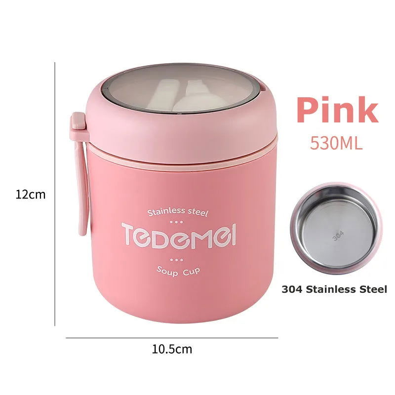 Stainless Steel Vaccum Cup Soup Lunch Box Storage Warmer With Spoon Food Thermal Jar Insulated Soup Thermos Containers Cooler - Slobuy
