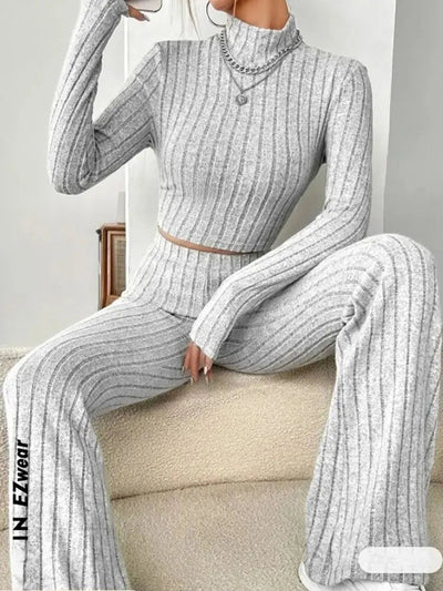 Stand Collar Navel T-shirt and Trumpet pants - Slobuy