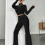 Stand Collar Navel T-shirt and Trumpet pants - Slobuy