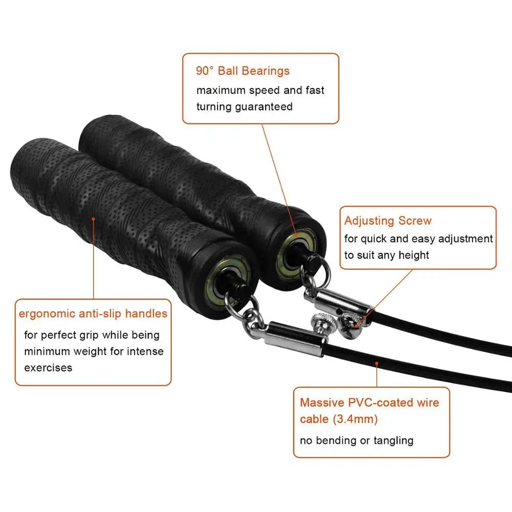 Steel Wire Heavy Jump Rope Speed Fitness Rope Solid PVC Rubber Coating Bearing High Speed Cable - Slobuy