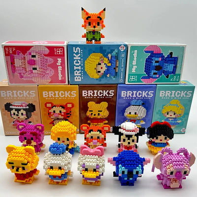 Stitch Disney Princess Elsa LinaBell Building Blocks Mickey Mouse Duck Mini Action Figures Blocks Assemble Toys Brick Kids Gifts - Slobuy