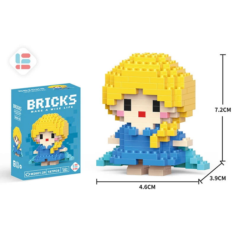 Stitch Disney Princess Elsa LinaBell Building Blocks Mickey Mouse Duck Mini Action Figures Blocks Assemble Toys Brick Kids Gifts - Slobuy