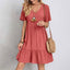 Summer Casual Dress Women Short Sleeve Ruffles A-Line Dress Fashion V-Neck Bohemian Sundress Elegant Beach Party Female Wear - Slobuy