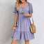 Summer Casual Dress Women Short Sleeve Ruffles A-Line Dress Fashion V-Neck Bohemian Sundress Elegant Beach Party Female Wear - Slobuy