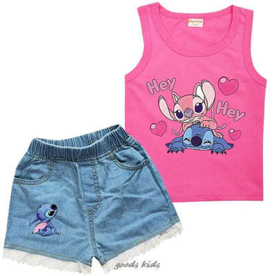 Summer Children's Clothes Sets Lilo And Stitch Boys And Girls T-shirt and Jeans Pants 2 pieces Baby Clothing Sets - Slobuy