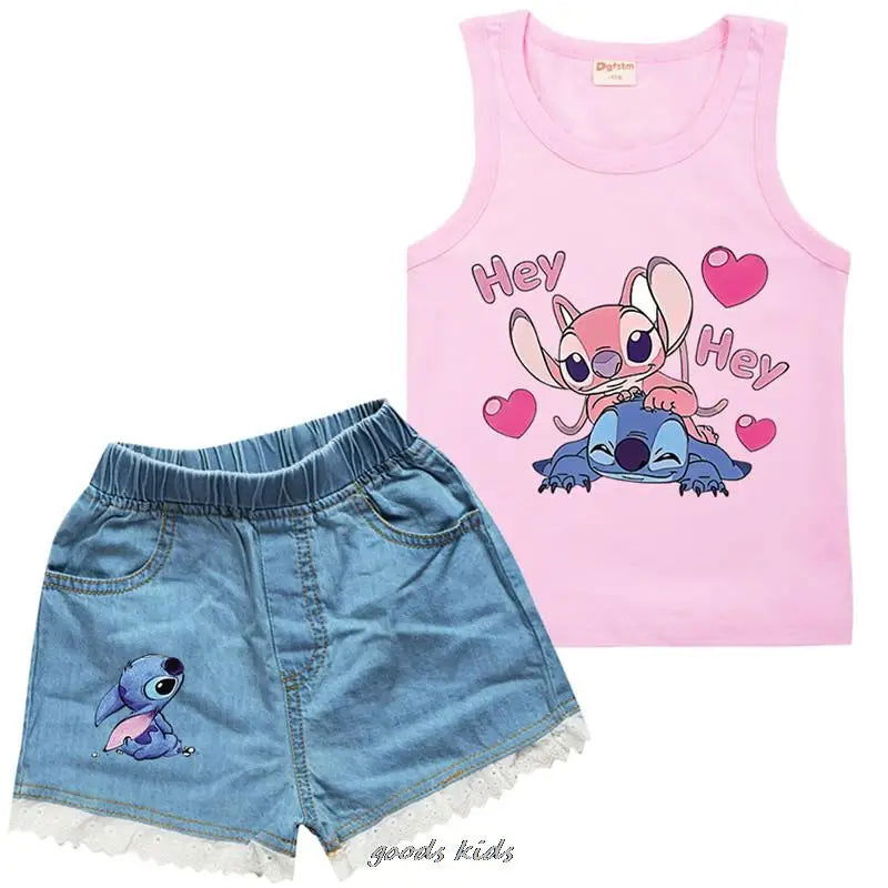 Summer Children's Clothes Sets Lilo And Stitch Boys And Girls T-shirt and Jeans Pants 2 pieces Baby Clothing Sets - Slobuy