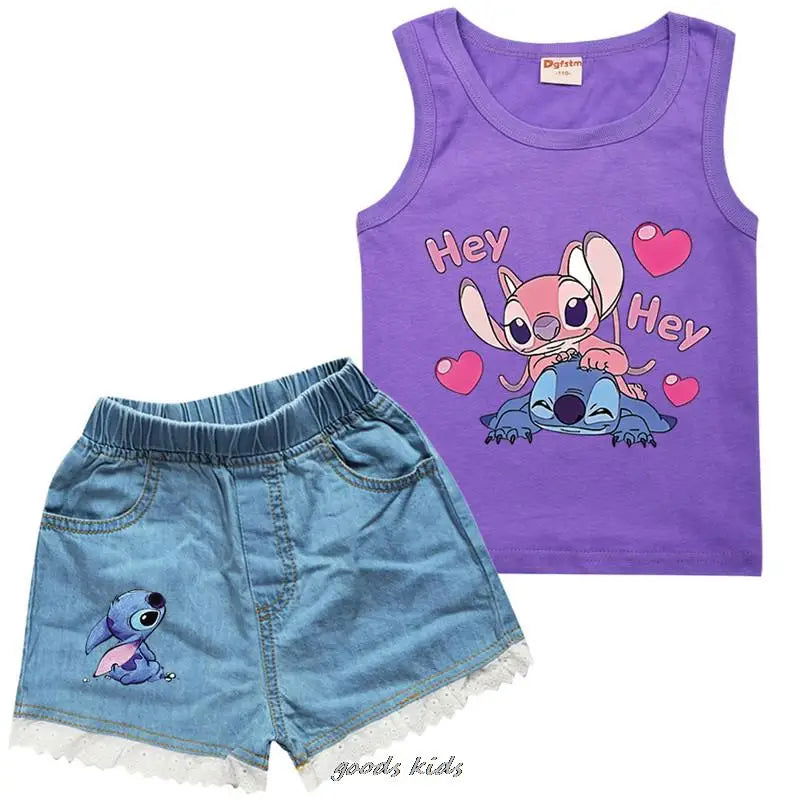 Summer Children's Clothes Sets Lilo And Stitch Boys And Girls T-shirt and Jeans Pants 2 pieces Baby Clothing Sets - Slobuy