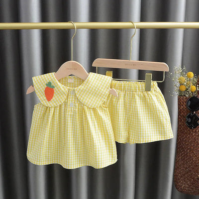 Summer Clothing Sets Baby Girl Cute Fruit Cotton Girls Plaid  Sweet Princess 2pcs Suit Children's Clothing Kids Vestidos - Slobuy
