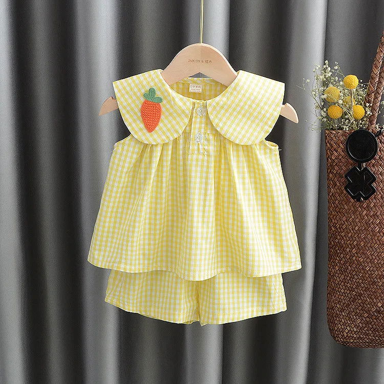 Summer Clothing Sets Baby Girl Cute Fruit Cotton Girls Plaid  Sweet Princess 2pcs Suit Children's Clothing Kids Vestidos - Slobuy